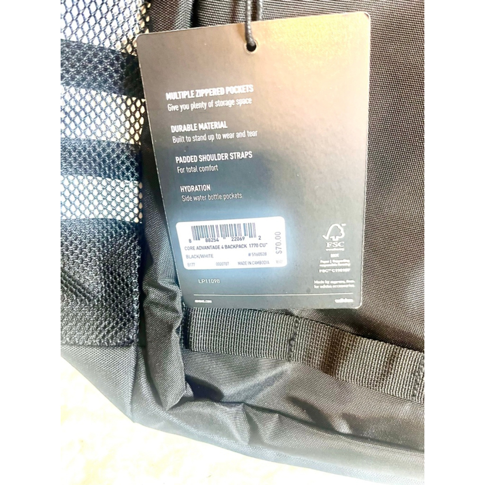 NWT $70 Adidas Core Advantage 4 Black Backpack Unisex Large - Picture 2 of 10